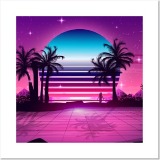 Dreamy Pink Sunset Retrowave Posters and Art